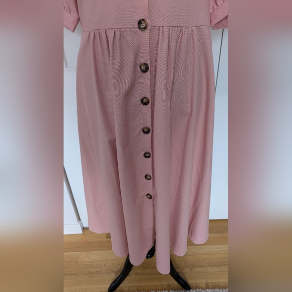 City Chic Linen Midi Dress Dusty Pink Puff Sleeve V-Neck Sundress Size 16, New! - Picture 5 of 12